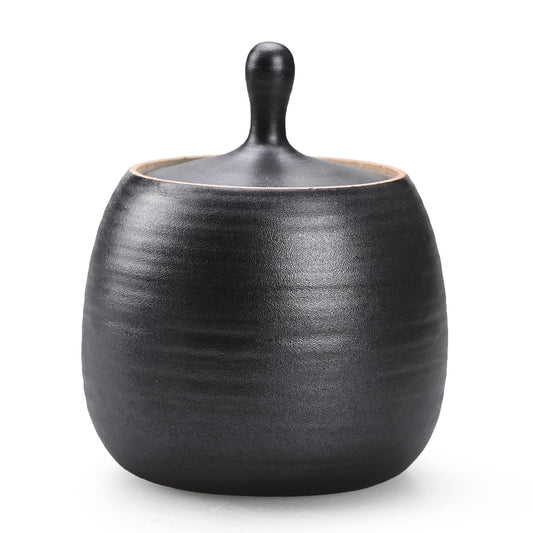 NCQIXIAO Retro Kitchen Canisters Ceramic Food Storage Jar Roud Shape with Silicone Airtight Lid for Tea, Coffee, Nuts, Herb, Spice, Sugar (Black)