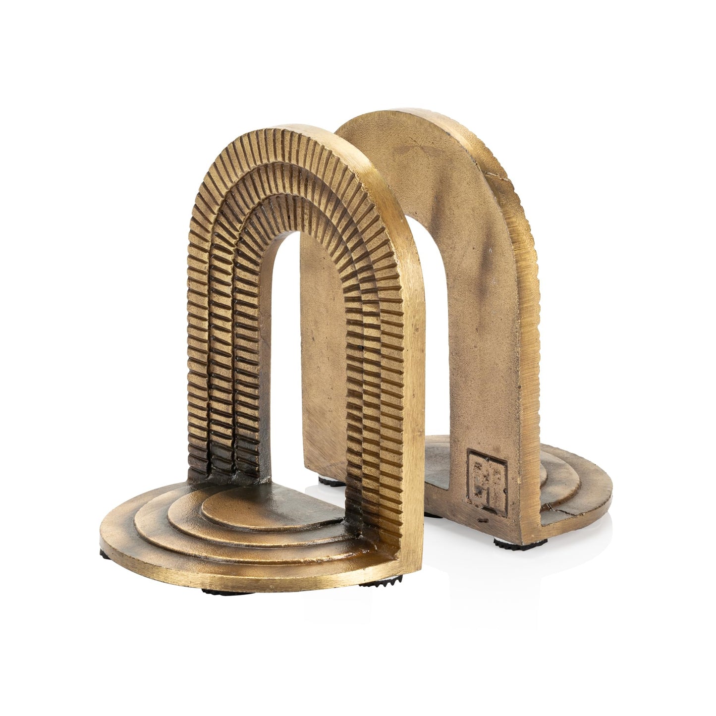 CRAFTSMAN ROAD Brick Arch Bookends Set, Antique Brass Book Ends, 2 Decorative Bookends for Shelves or Bookcase, Cast Iron Bookends, Stylish Brass Bookends, Non-Skid Anti-Slip Heavy Duty Bookends