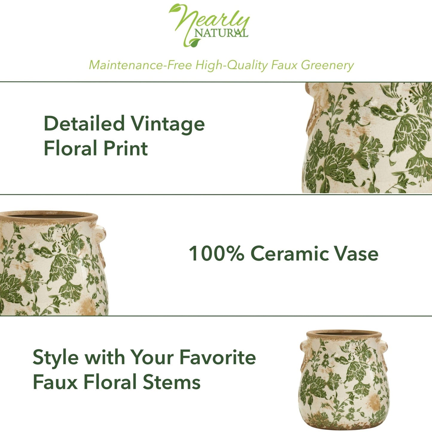 6.5in. Tuscan Ceramic Green Scroll Planter