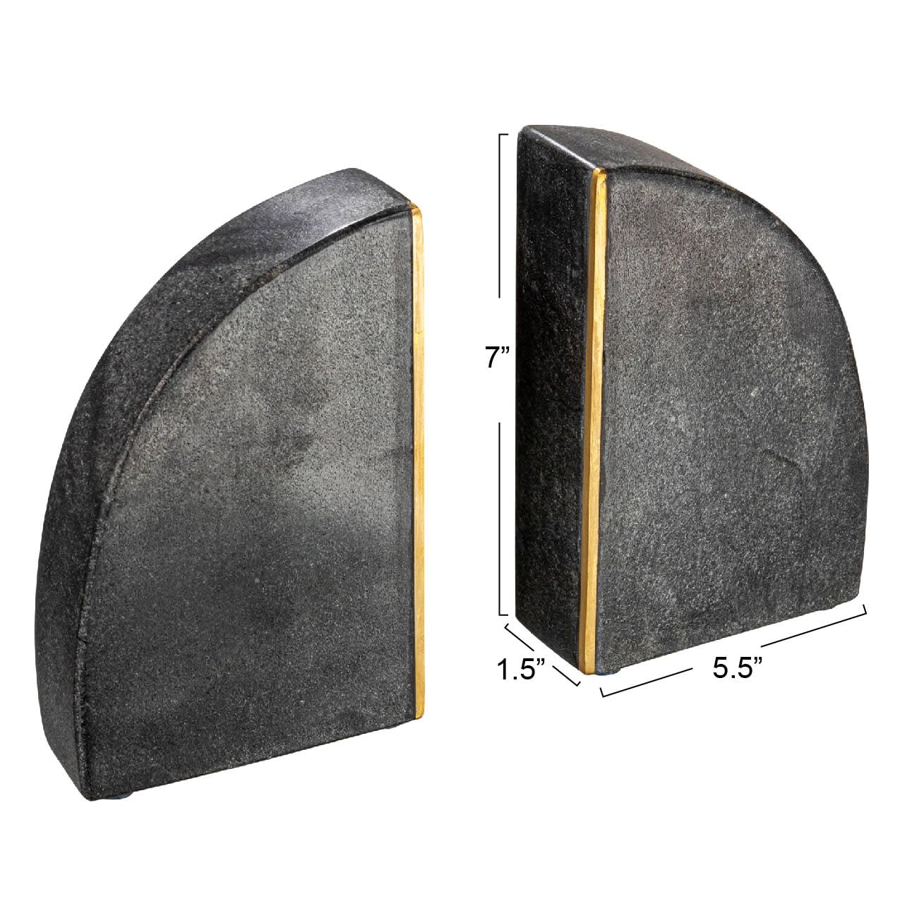 Creative Co-Op Boho Arched Semicircle Marble Bookends with Brass Detail, Set of 2, Black