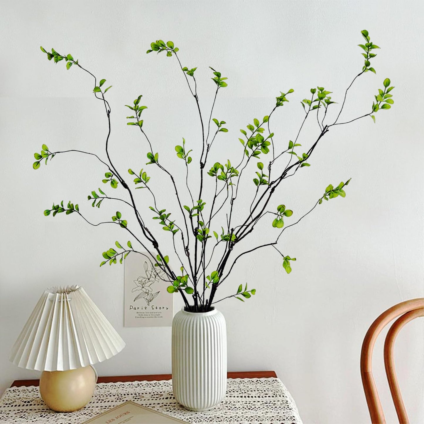 4 Pcs Artificial Ficus Branches Faux Eucalyptus Stems, 47.2 Inch Fake Greenery Stems Artificial Plants for Vase Filler Decoration, Fake Leaves Branches Centerpieces Decor