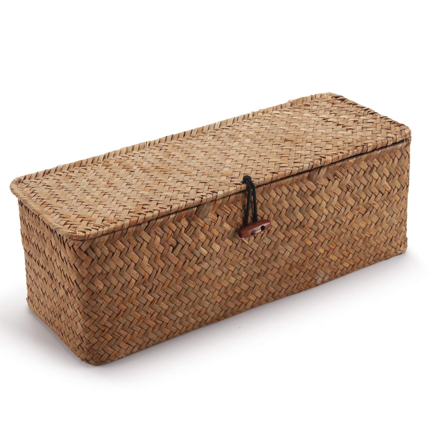 DOKOT Seagrass Woven Storage Basket with Lid, Rectangular Narrow Tampon Toilet Tank Organizer