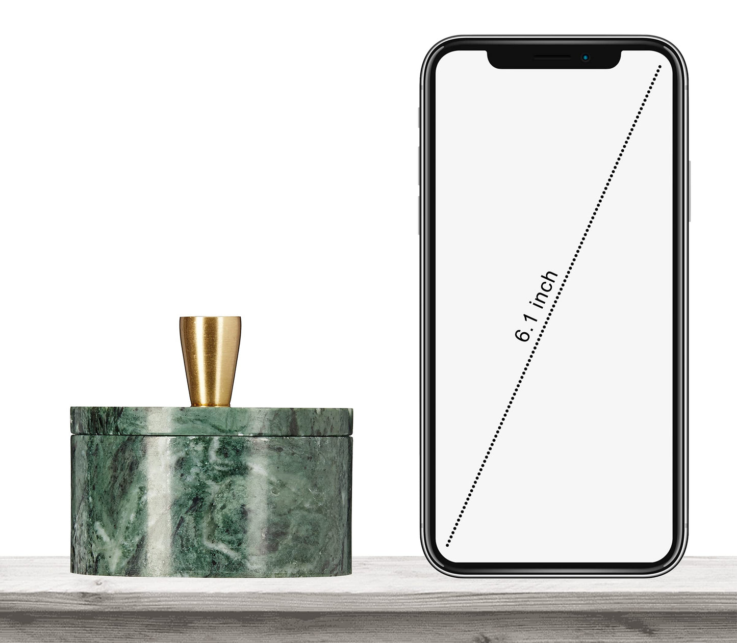 Queenza Marble Salt Cellar with Lid and Brass Knob (Green)