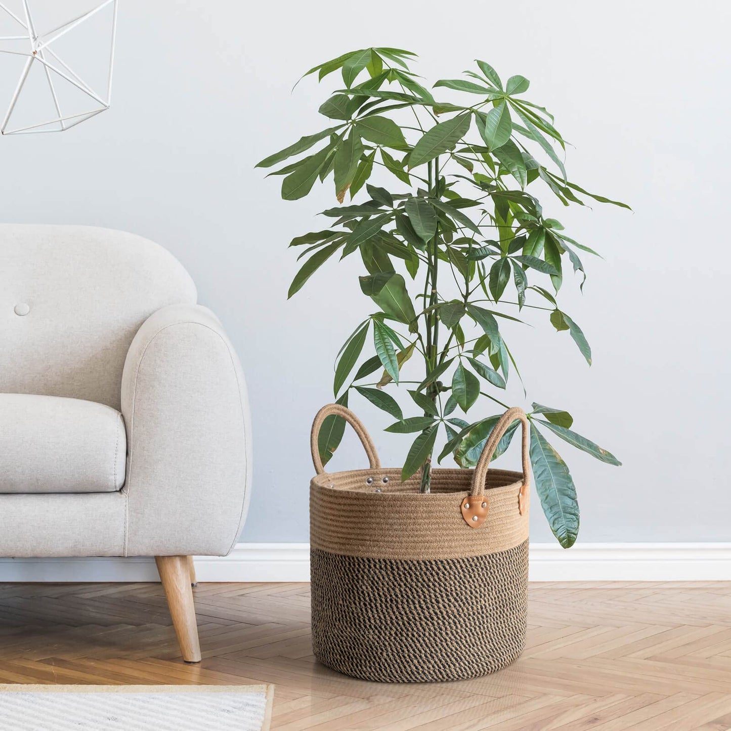 CHICVITA Wicker Laundry Basket With Handles, Storage Baskets for Decor, Rope Basket for Blankets, Toys, Clothes, Shoes, Plant Basket for Living Room, 14" X 14" X 12"