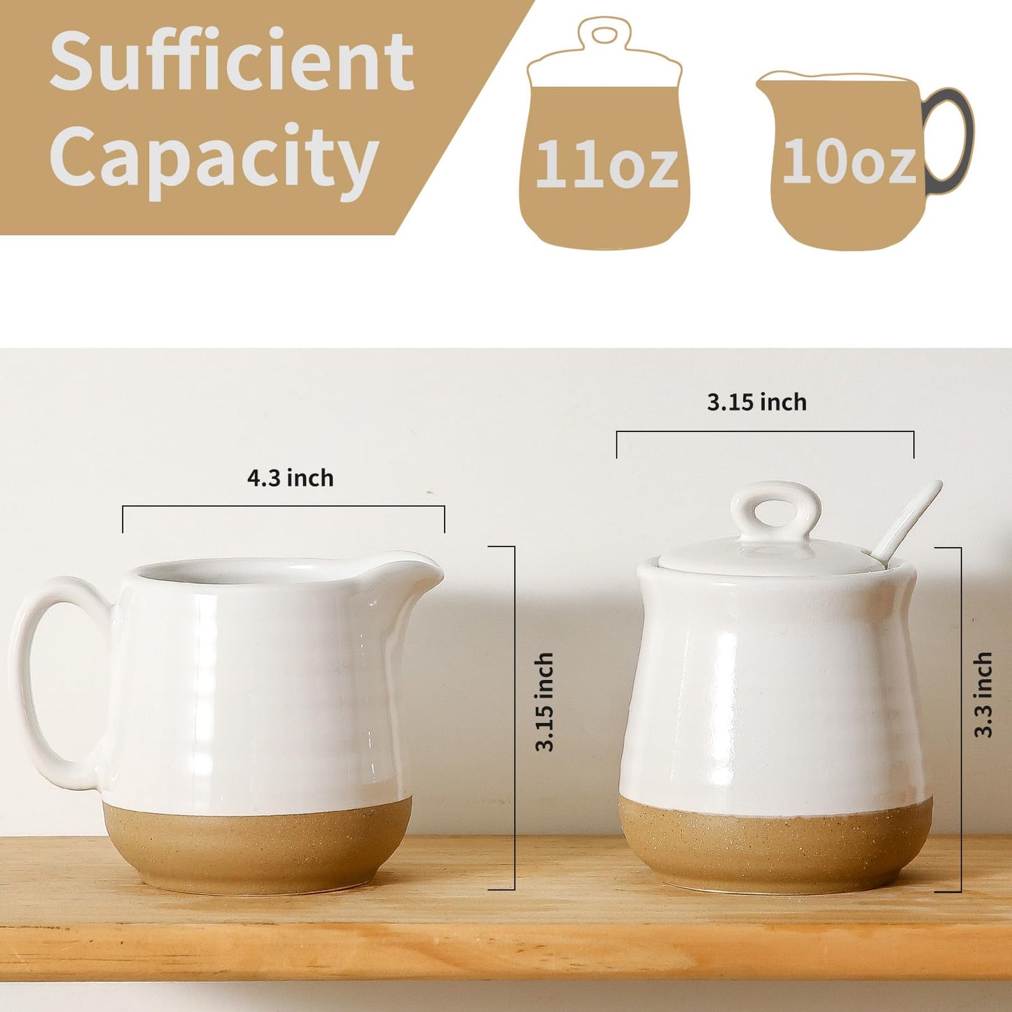 Hasense Ceramic Sugar and Creamer Set, Sugar Bowl with Lid and Spoon, Cream Pitcher, Cute Coffee Serving Set for Wedding Gift and Home Decor, Dishwasher Safe, White