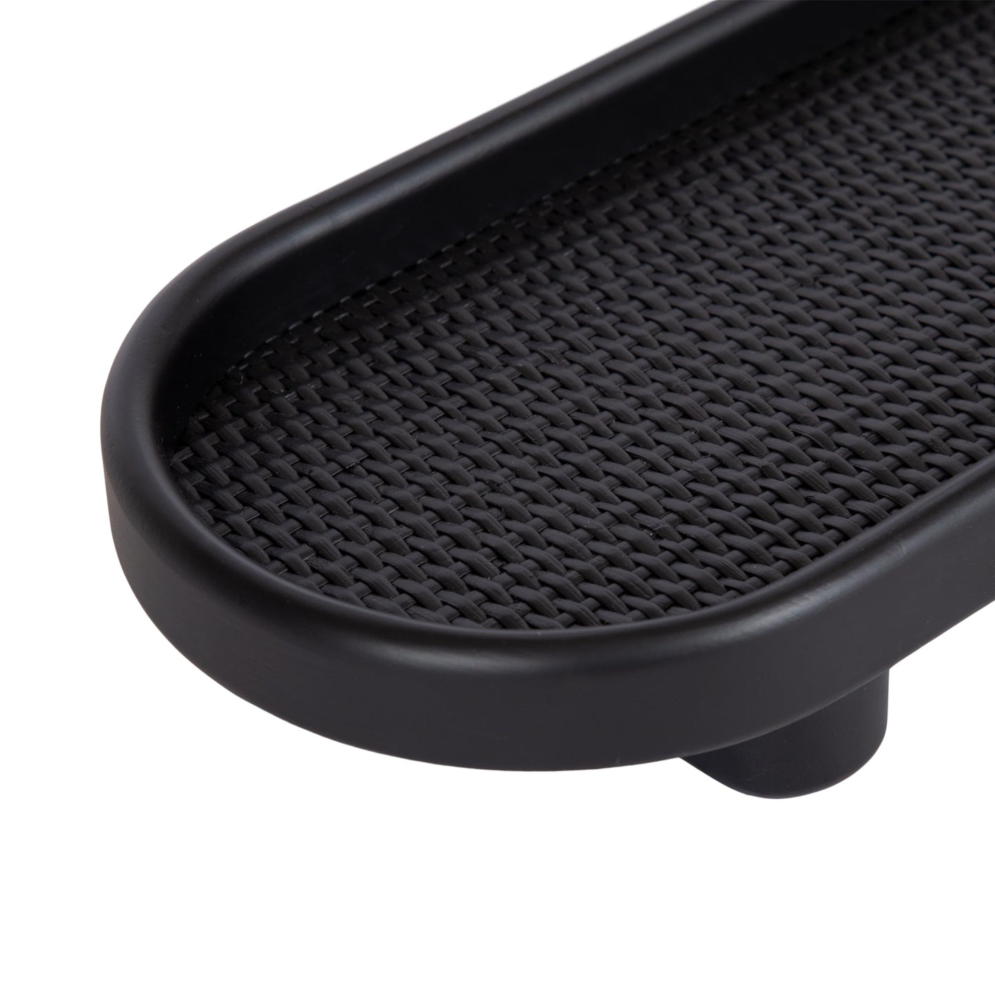 Kate and Laurel Planche Decorative Capsule Woven Tray with Solid Wood Frame, 27 x 8, Black, Modern Slim Wood Rectangle Serving Tray for Living Room