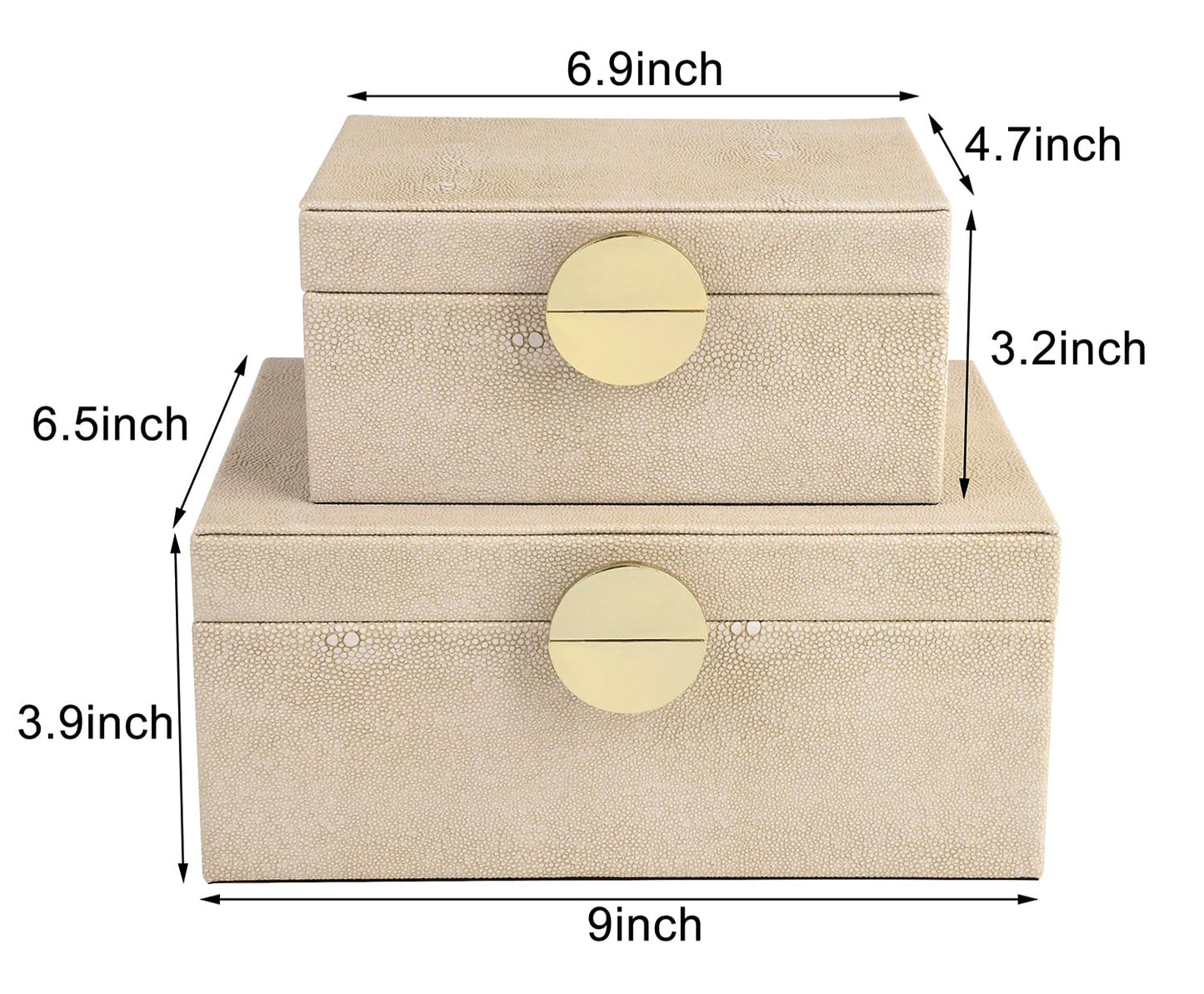 HofferRuffer Faux Leather Jewelry Boxes, Decorative Boxes Storage Accessory Organizer with Gold Hardware Decor, Classic Vegan Leather Set of 2 Pieces (Light Grey)