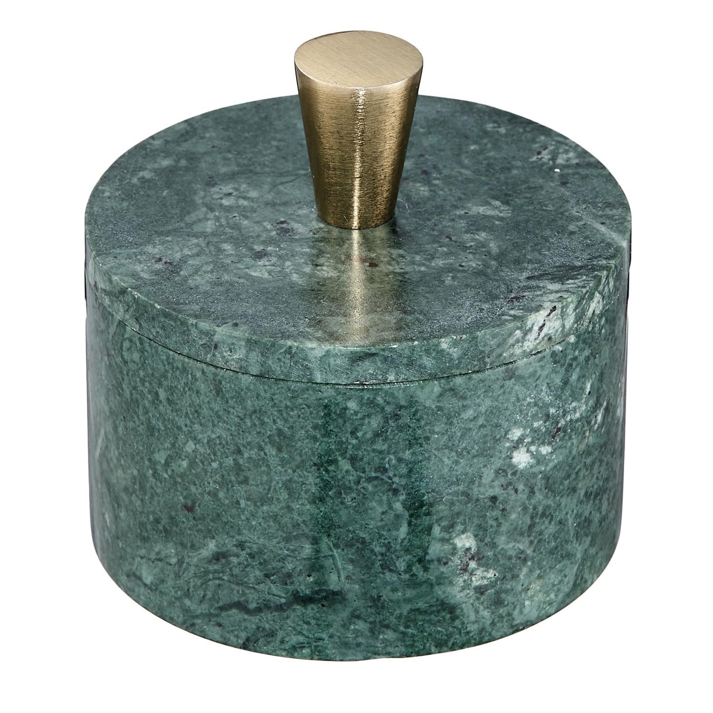 Queenza Marble Salt Cellar with Lid and Brass Knob (Green)