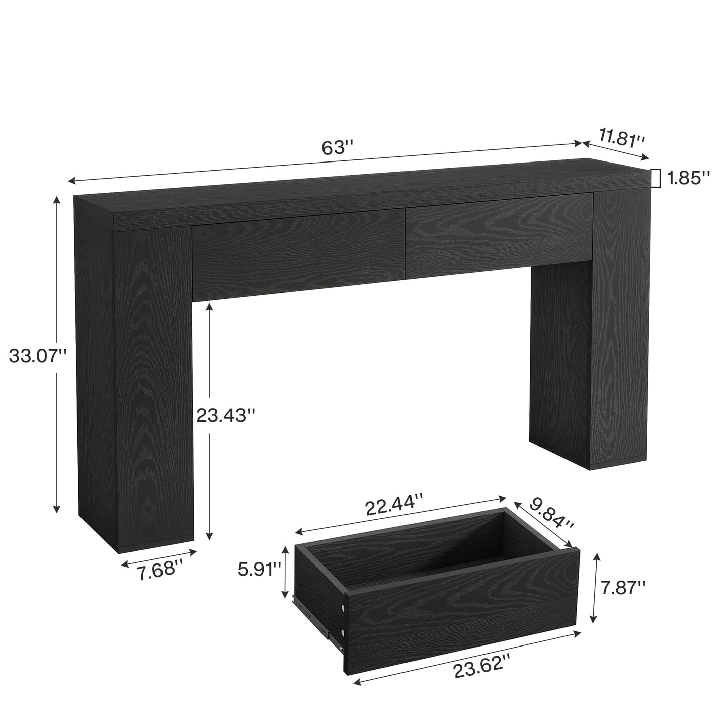 Tribesigns 63-Inch Wooden Console Table with 2 Hidden Drawers, Farmhouse Rustic Brown Sofa Table for Living Room, Hallway, Entrance, Foyer, Easy Assembly (Black)