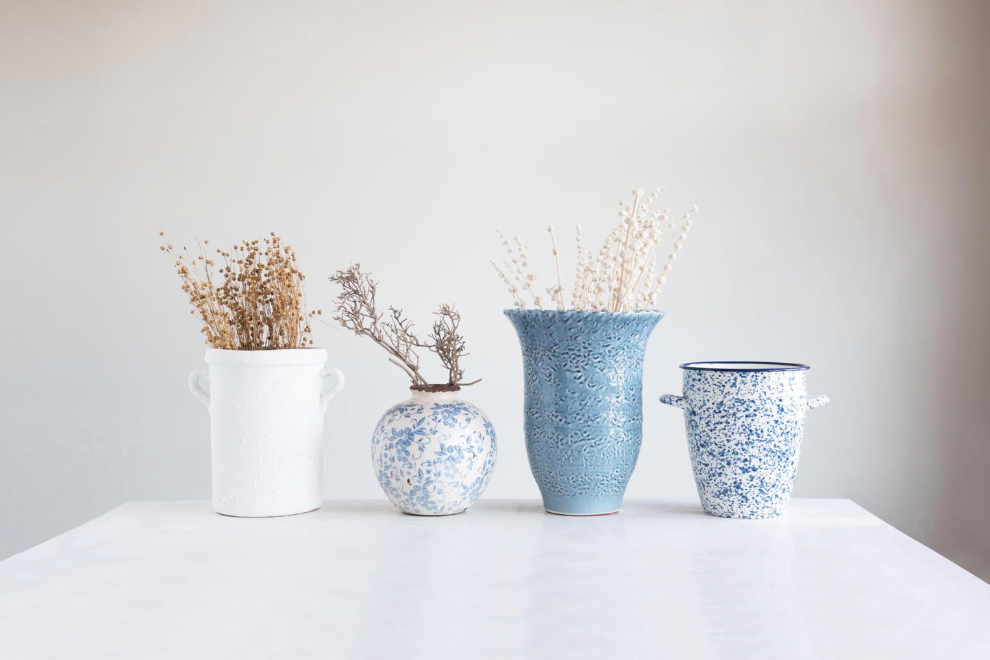 Creative Co-Op DF2720 8" H Terracotta Floral Transferware Pattern & Crackle Finish Vase, Blue