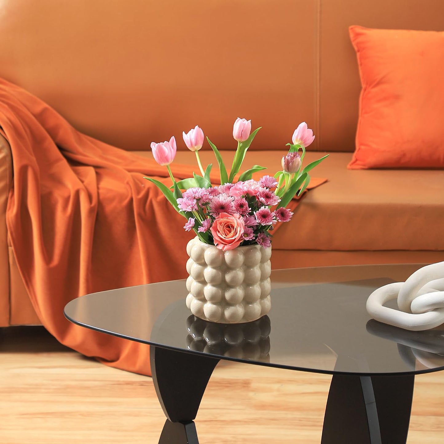 YANWE1 Bubble Vase, Beige Ceramic Vase for Flowers, Short Vases for Boho Decor, Decorative Vases for Flowers, Living Room, Bedroom, Office, Fireplace, Mantel, Coffee Table, 5 Inches