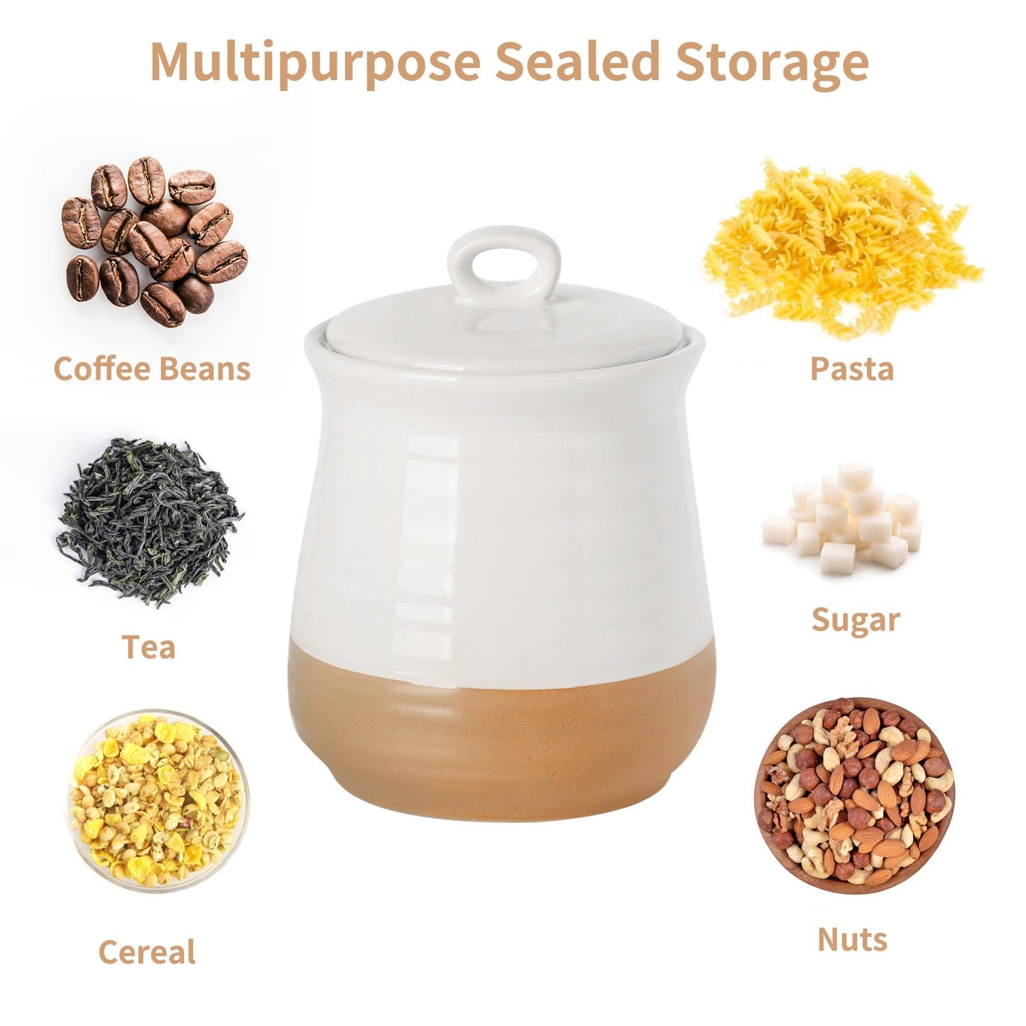 Hasense Ceramic Food Storage Container, Porcelain Kitchen Canisters with Airtight Lid, 35 OZ Coffee Canisters for Kitchen Counter, Candy Jar for Tea, Sugar, Salt and More, Farmhouse Decor, White