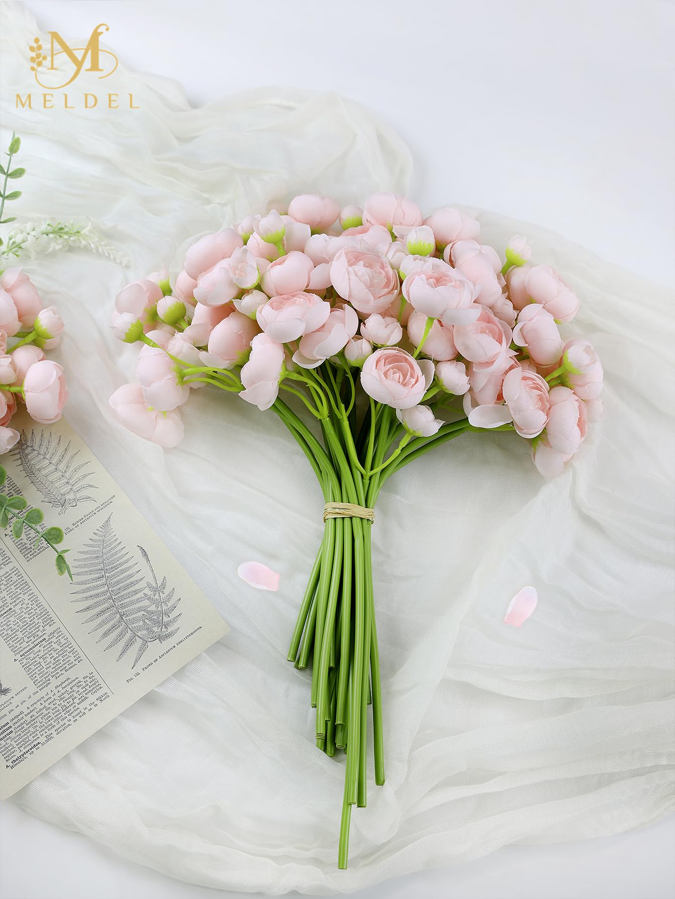 Meldel 32Pcs Ranunculus Artificial Flower, Faux Silk Mini Ranunculus Flowers for DIY Bouquet, Bulk Fake Peony Wedding Filler Flowers for Centerpieces Arrangements Bridal Shower Decorations Light Pink