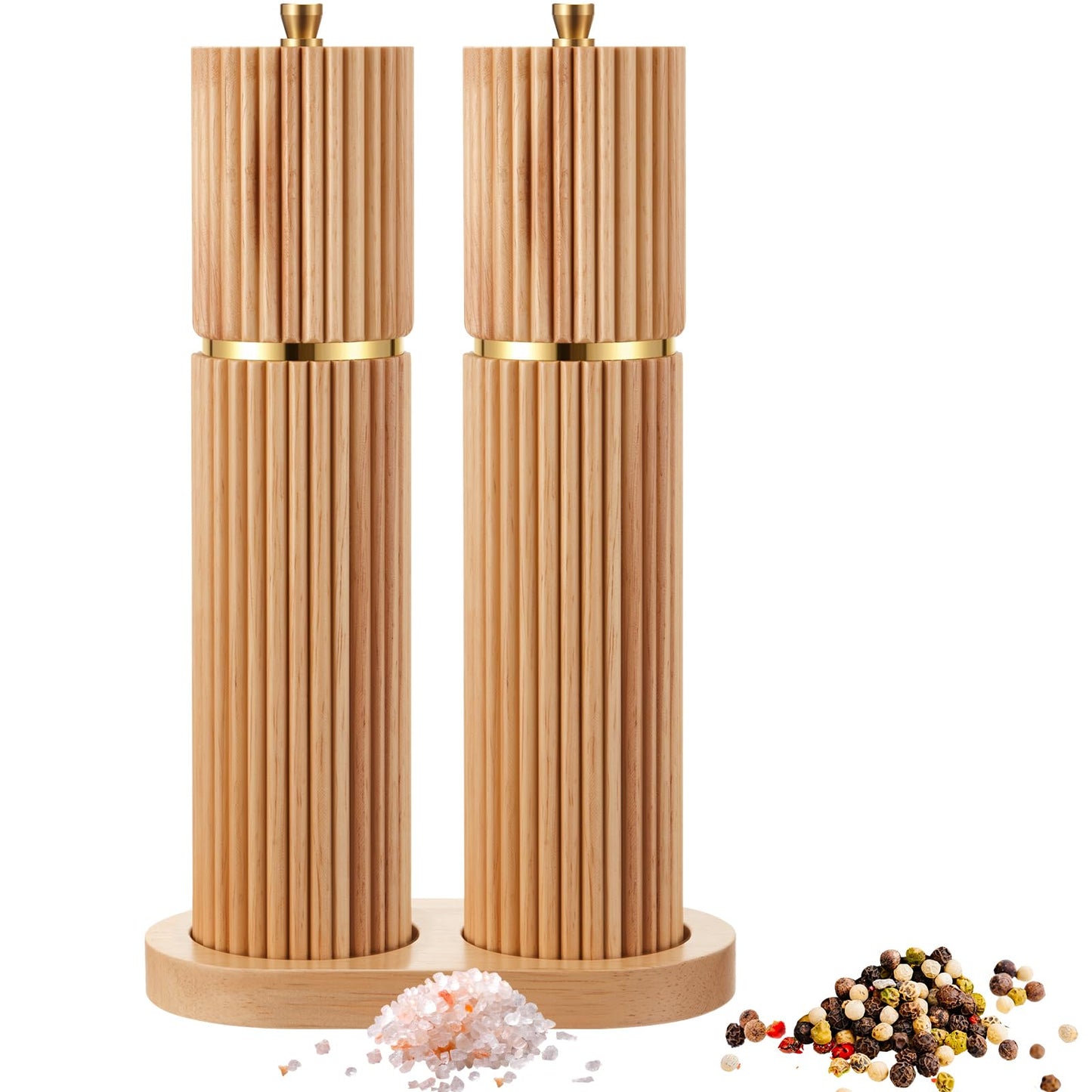 LOYIM Wooden Salt and Pepper Grinder Set 8" Refillable Wooden Manual Salt and Pepper Mill Set with Adjustable Coarse Settings Rust Resistant Smooth and Quality Grinding Mechanism (Wood)