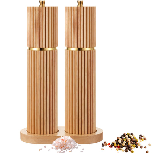 LOYIM Wooden Salt and Pepper Grinder Set 8" Refillable Wooden Manual Salt and Pepper Mill Set with Adjustable Coarse Settings Rust Resistant Smooth and Quality Grinding Mechanism (Wood)