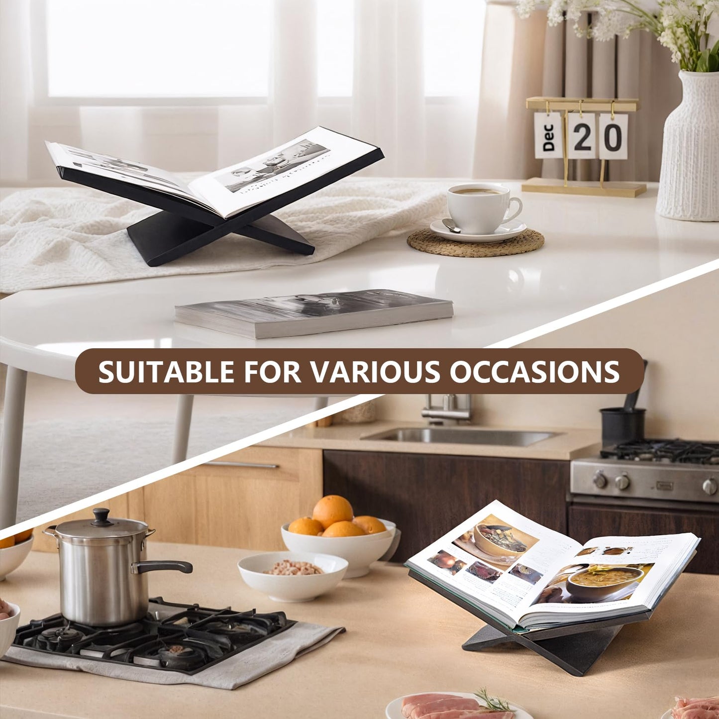 PUERSI Open Display Stand, Wooden Large Book Holder, Coffee Table Stand, Wood Easel for Magazine, Art, Cook Book, Bible, Quran - Black