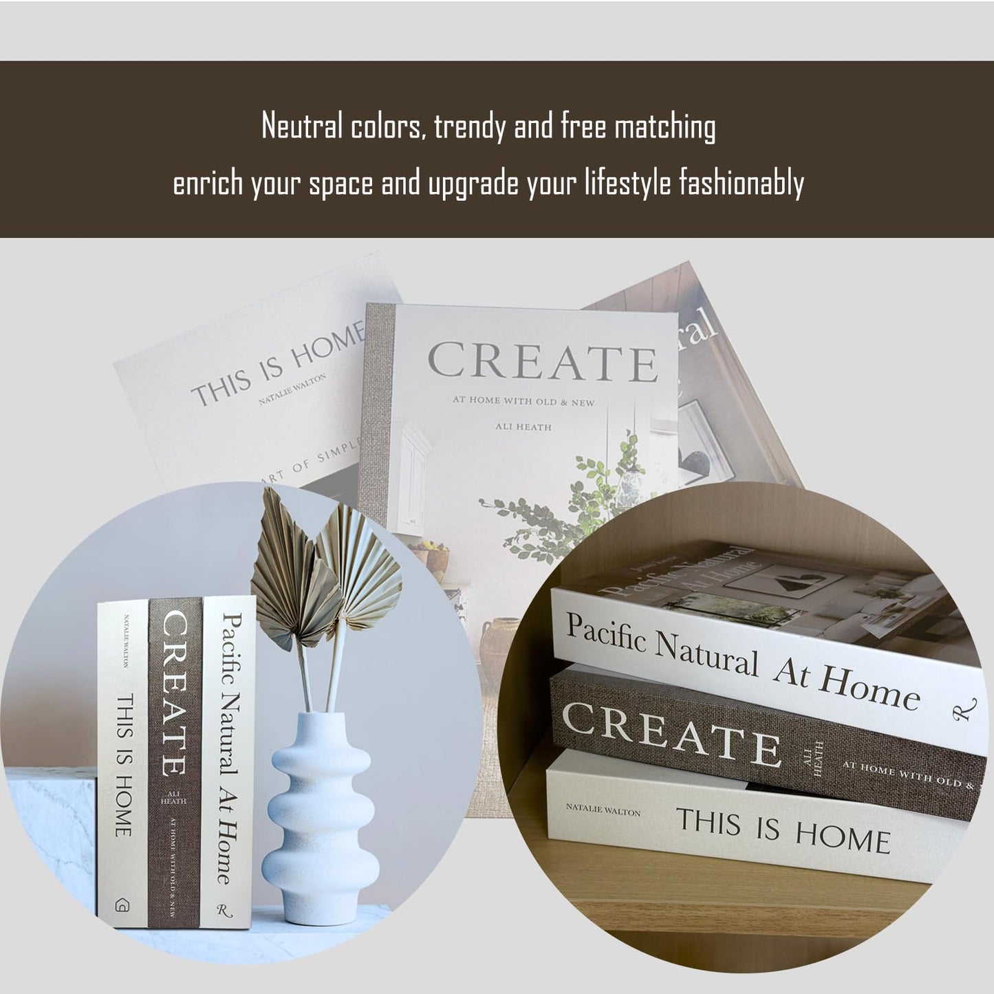 3 Pack Decorative Faux Books Set for Home Aesthetic - Luyseyha Fake Hollow Books Decor for Bookshelf Coffee Table, Living Room, Bedroom