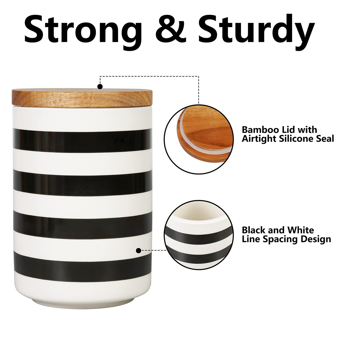 Sunddo Ceramic Canister Sets for Kitchen Counter with Bamboo Lid for Coffee, Sugar, Tea Set of 3