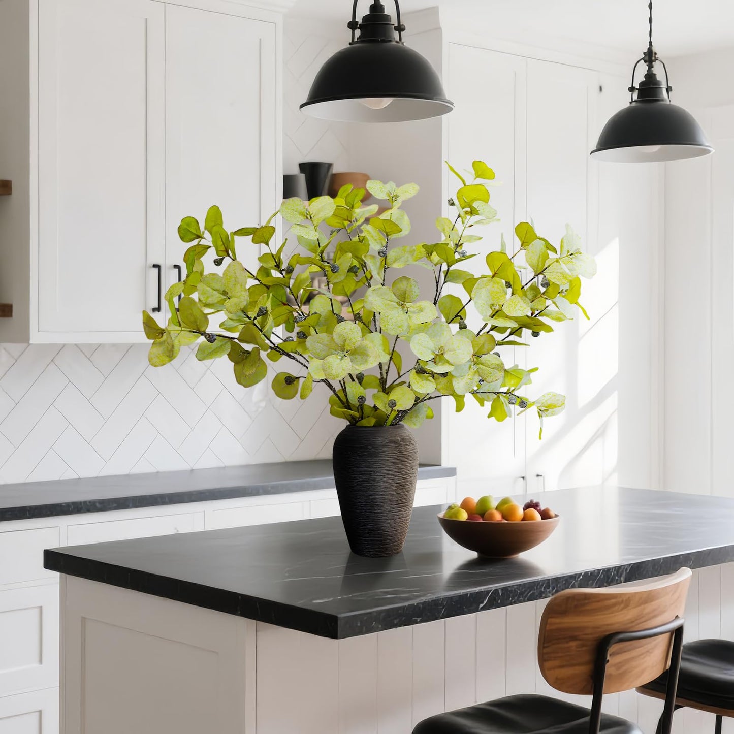 KBREE 41.3" Eucalyptus Stems, 3 Pcs Faux Eucalyptus with Seed Pods, Extra Long Stems Greenery Decor for Tall Vase, Home, Wedding & Office (Frosted Yellow Green)