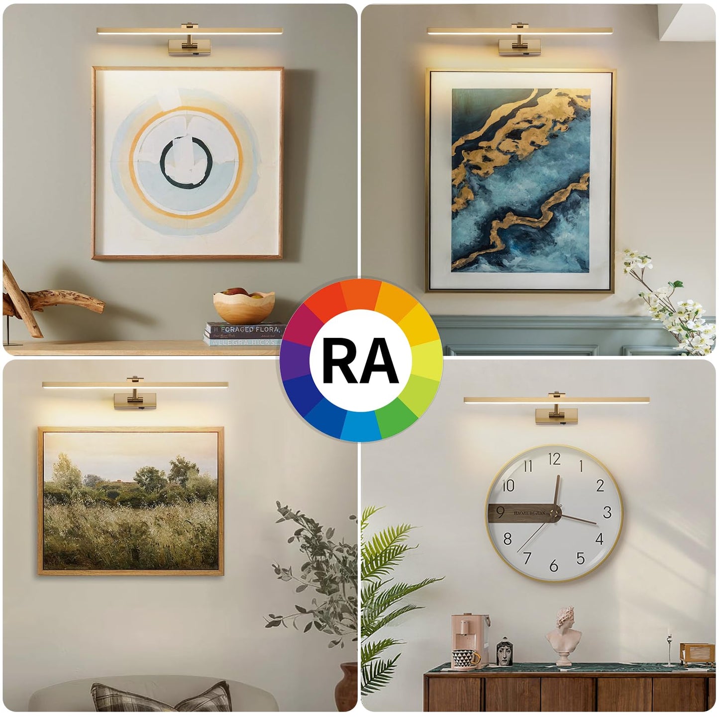 Wireless Picture Lights for Wall Battery Operated, Brass Art Lighting for Paintings Rechargeable Gallery lights with Remote and Timer 3CCT Dimmable Painting Lights for Artwork Portrait 23.6 inch