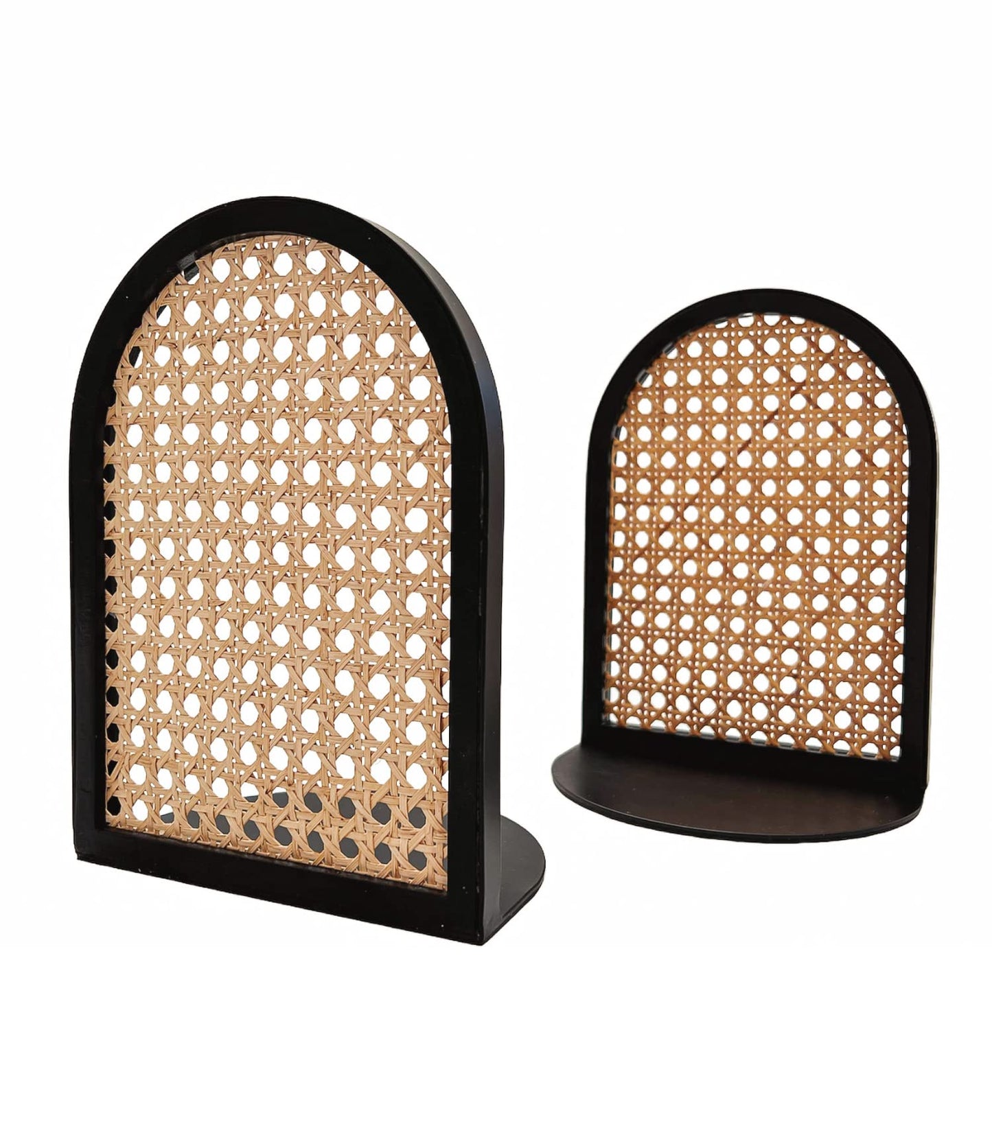 PurpleWares Arch Rattan Decorative Bookends - 9" Heavy Duty Black Metal Book Ends Stopper Non-Skid Bottom for Shelves, Unique Modern Large Book Holder Organizer Bookshelf Decor Display (Extra Tall)