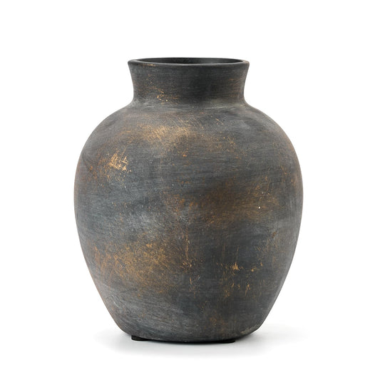 SIDUCAL Ceramic Decorative Flower Vase | 6 Inch Pottery Rustic Farmhouse | Boho | Terracotta Vase for Home Decor, Table, Living Room, Bathroom, Shelf, Mantel Decoration, Bronze