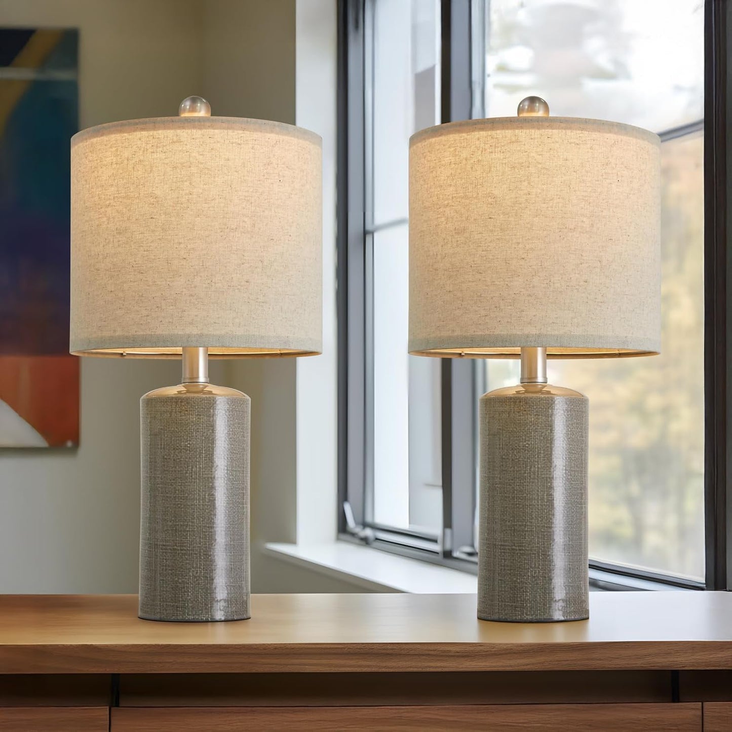 G-SAFAVA 20.25/inch Modern Ceramic Table lamp Set of 2 Small Farmhouse Bedside lamp Dark Grey Nightstand Lamp End Table Lamps for Living Room Bedroom Study Office AMZ-T1109DG0