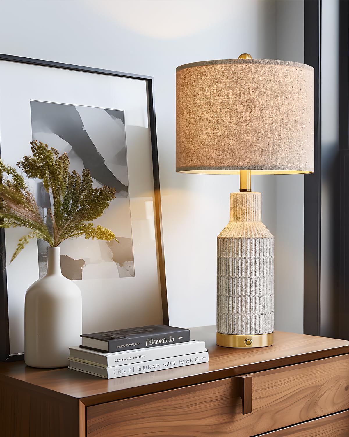 USumkky 25" Modern 3-Way Dimmable Touch Control with USB A+C Ceramic Lamps Set of 2 Table Lamp for Living Room Bedroom Farmhouse Nightstand Bedside Lamps (White-Washed)