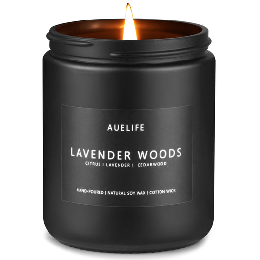 Scented Candles for Men | Lavender & Wood Candle - Candle for Men, Manly Candles for Home Scented, Man Gifts for Him/Friend, 7oz Black Jar