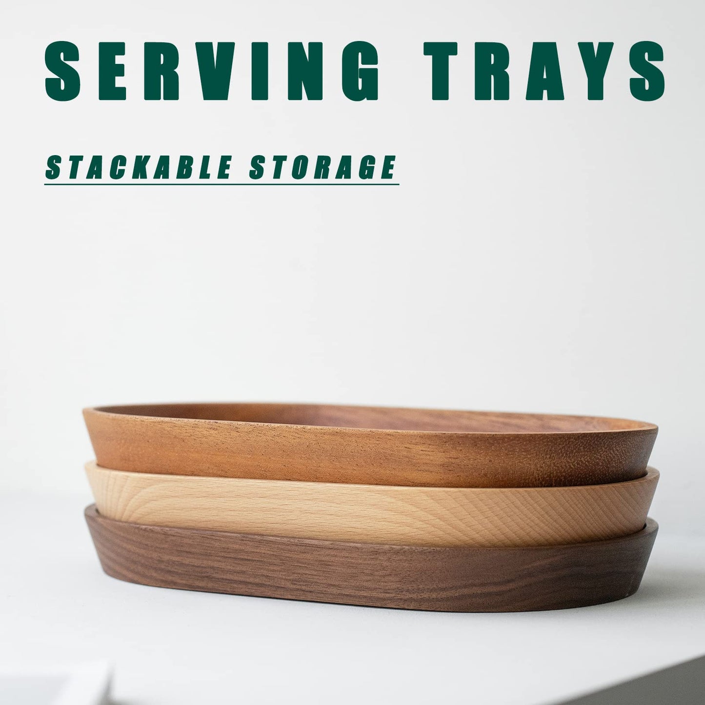 Vandroop Mini Serving Trays for Parties, Small Decorative Tray for Tea＆Coffee, Oval Wooden Plates for Serving Food for Appetizer＆Vegetables for Bathroom 7.8"×4.6" (Walnut, Set of 2)