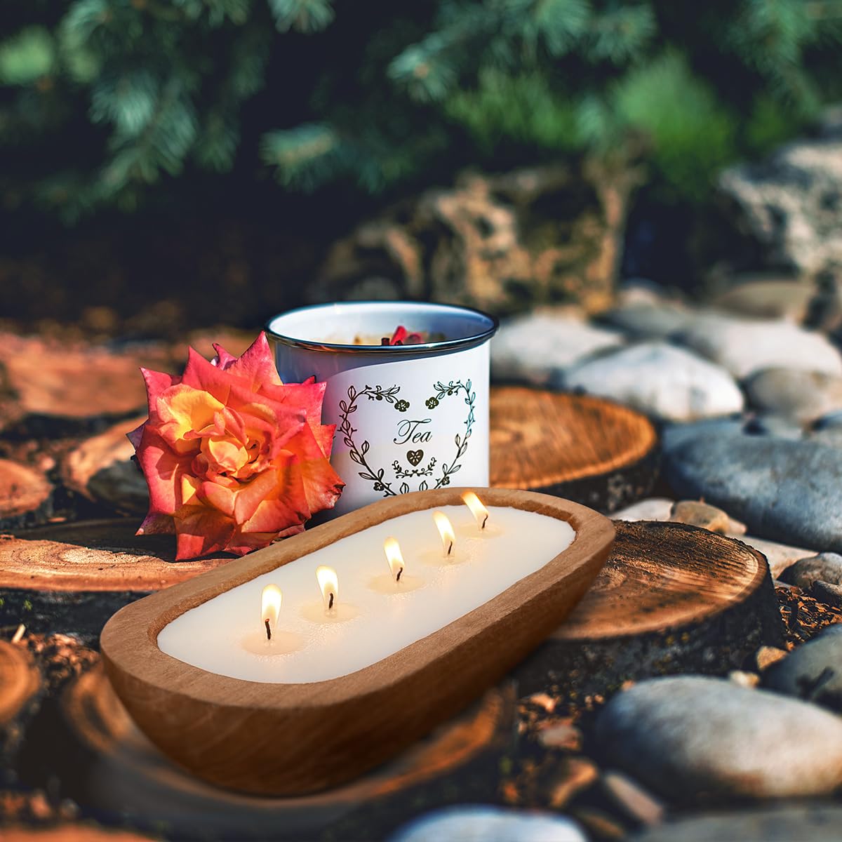 Aromatherapy Candle, SEVEYEE Lavender Candle 5wicks 16oz, Large Wooden Bowl Candles for Women,Girl Birthday Gift,12inch