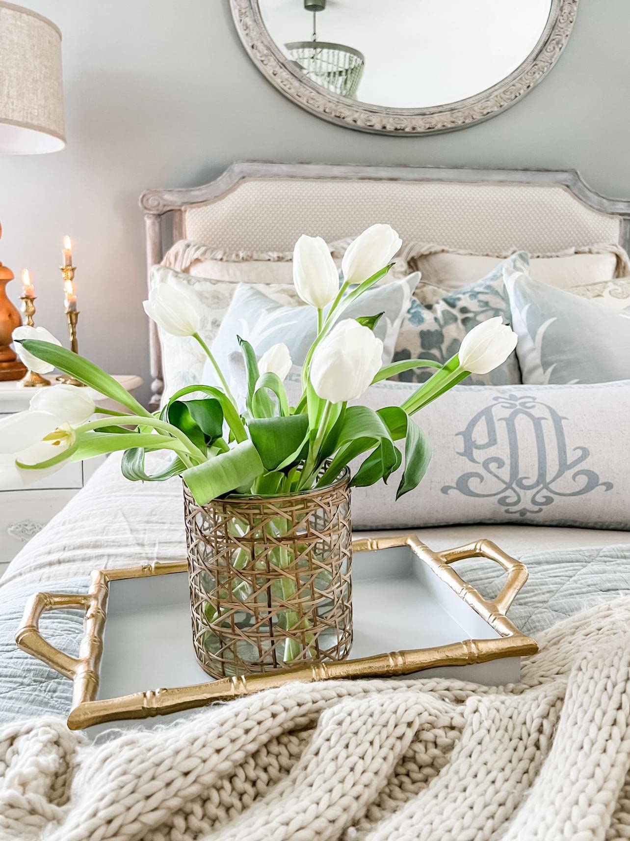 Serene Spaces Living Saigon Cane Wrapped Glass Hurricane Candle Holder, Candle Centerpieces for Tables, Wedding Reception Vases, for Living Room, Fireplace Mantel, Measures 4.75" Tall & 4.5" Diameter