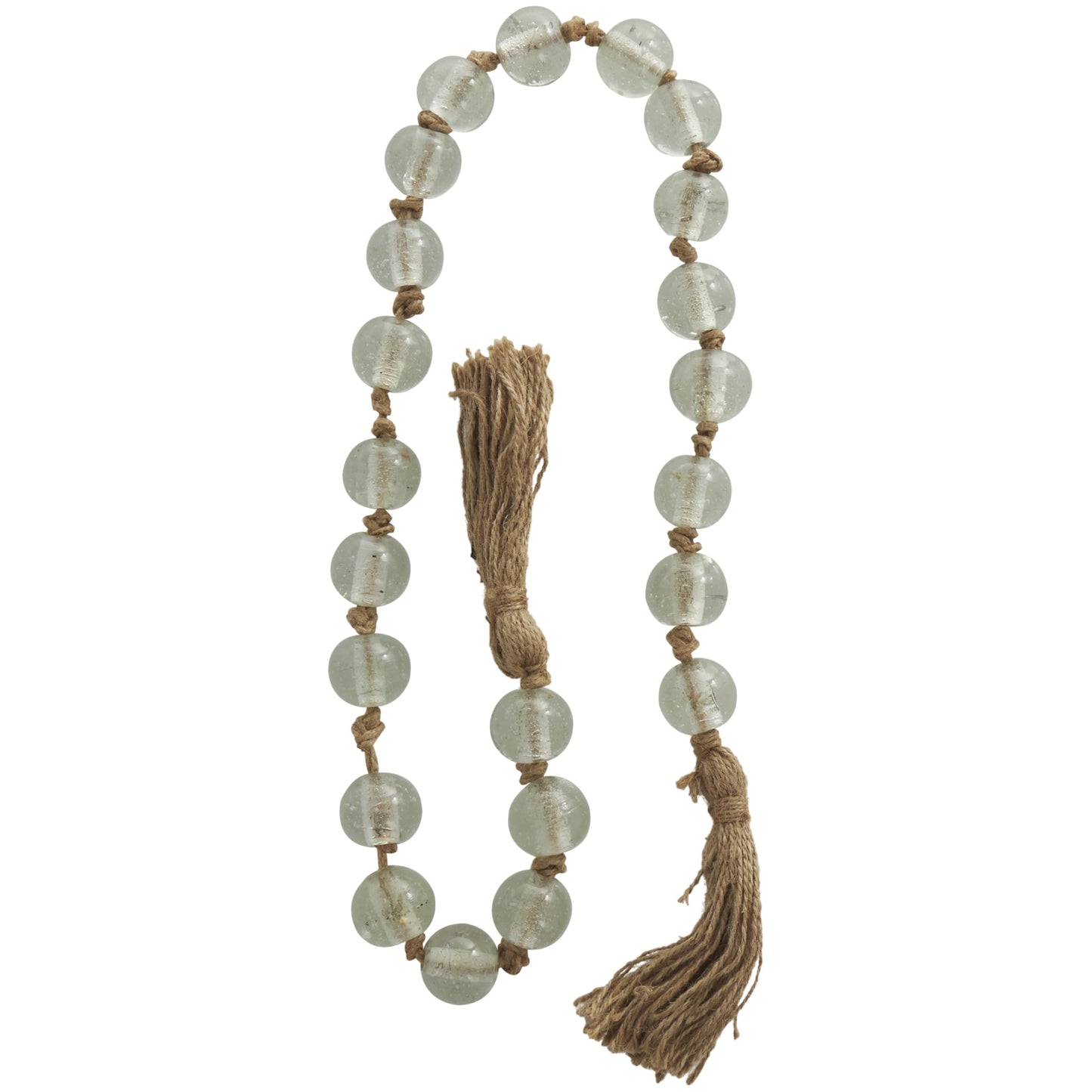 Deco 79 Glass Handmade Round Beaded Garland with Tassel with Knotted Brown Jute, 45" x 1" x 1", Clear