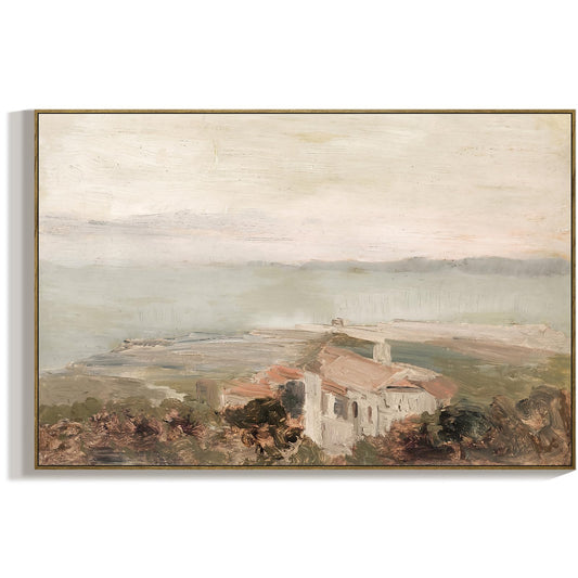 RaphelArt Large Framed Canvas Wall Art Home Decor,The House on The Coastal Vintage Decor,Warm Tone Landscape Painting Canvas Wall Art Decor for Living Room,Office,Bedroom,Bathroom,Kitchen,24''x36''