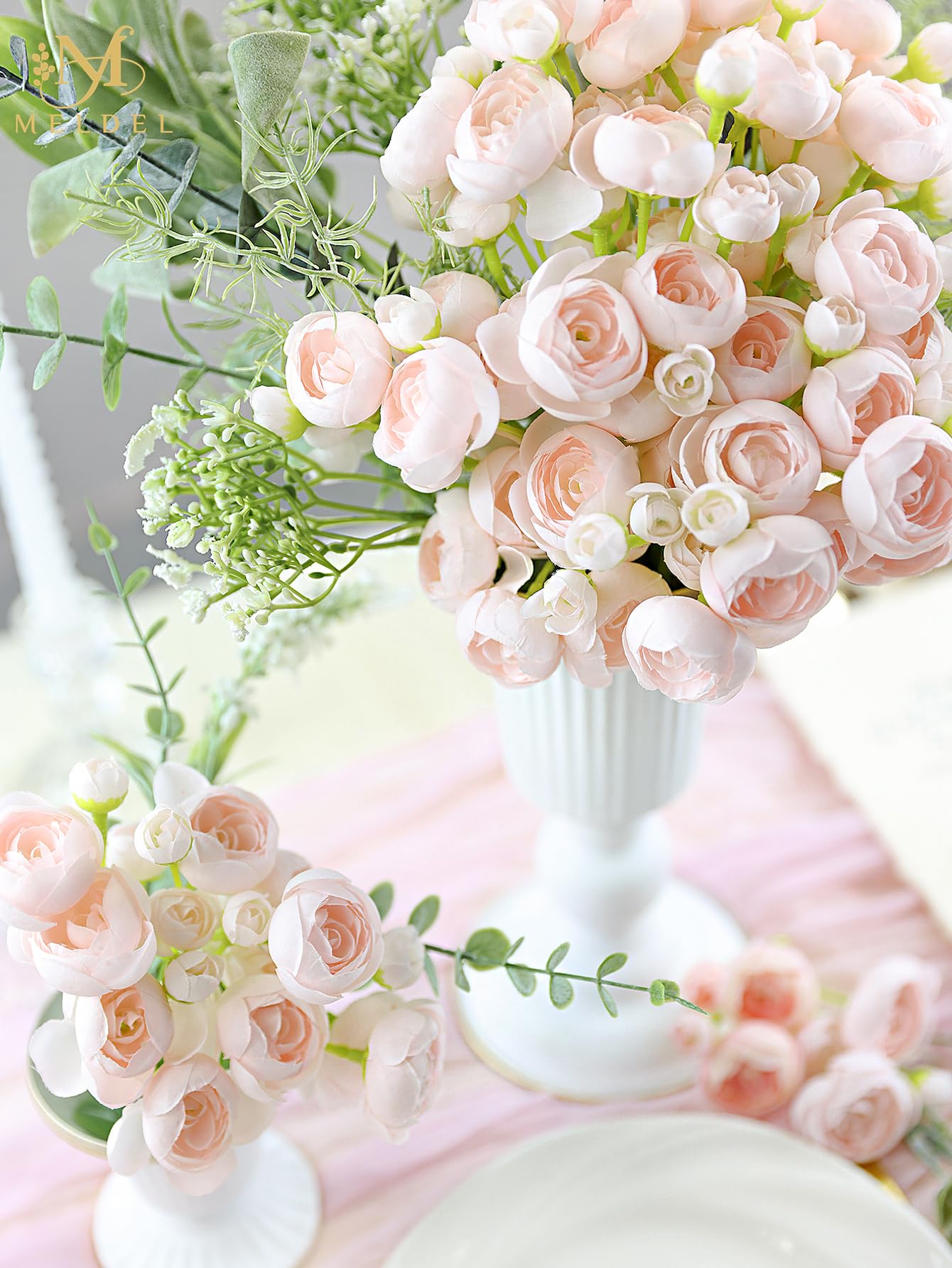 Meldel 32Pcs Ranunculus Artificial Flower, Faux Silk Mini Ranunculus Flowers for DIY Bouquet, Bulk Fake Peony Wedding Filler Flowers for Centerpieces Arrangements Bridal Shower Decorations Light Pink