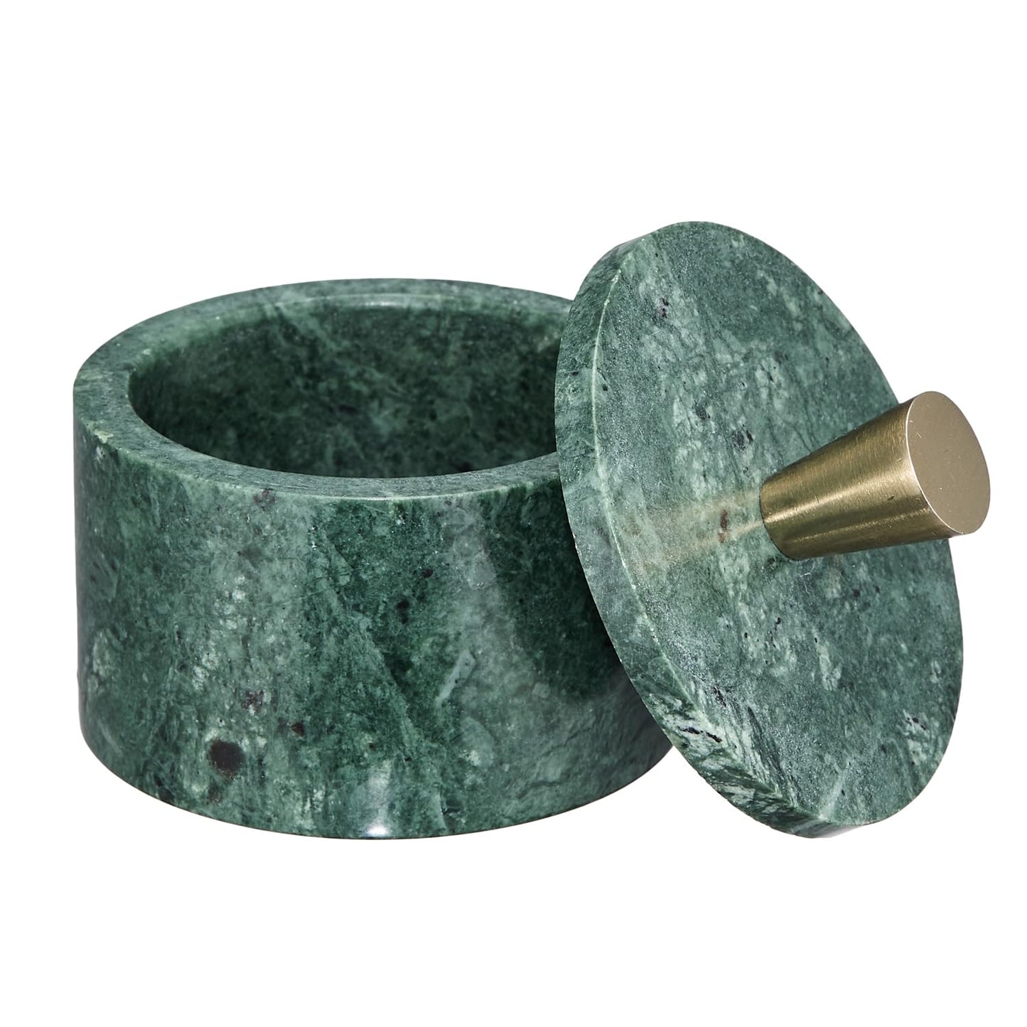 Queenza Marble Salt Cellar with Lid and Brass Knob (Green)
