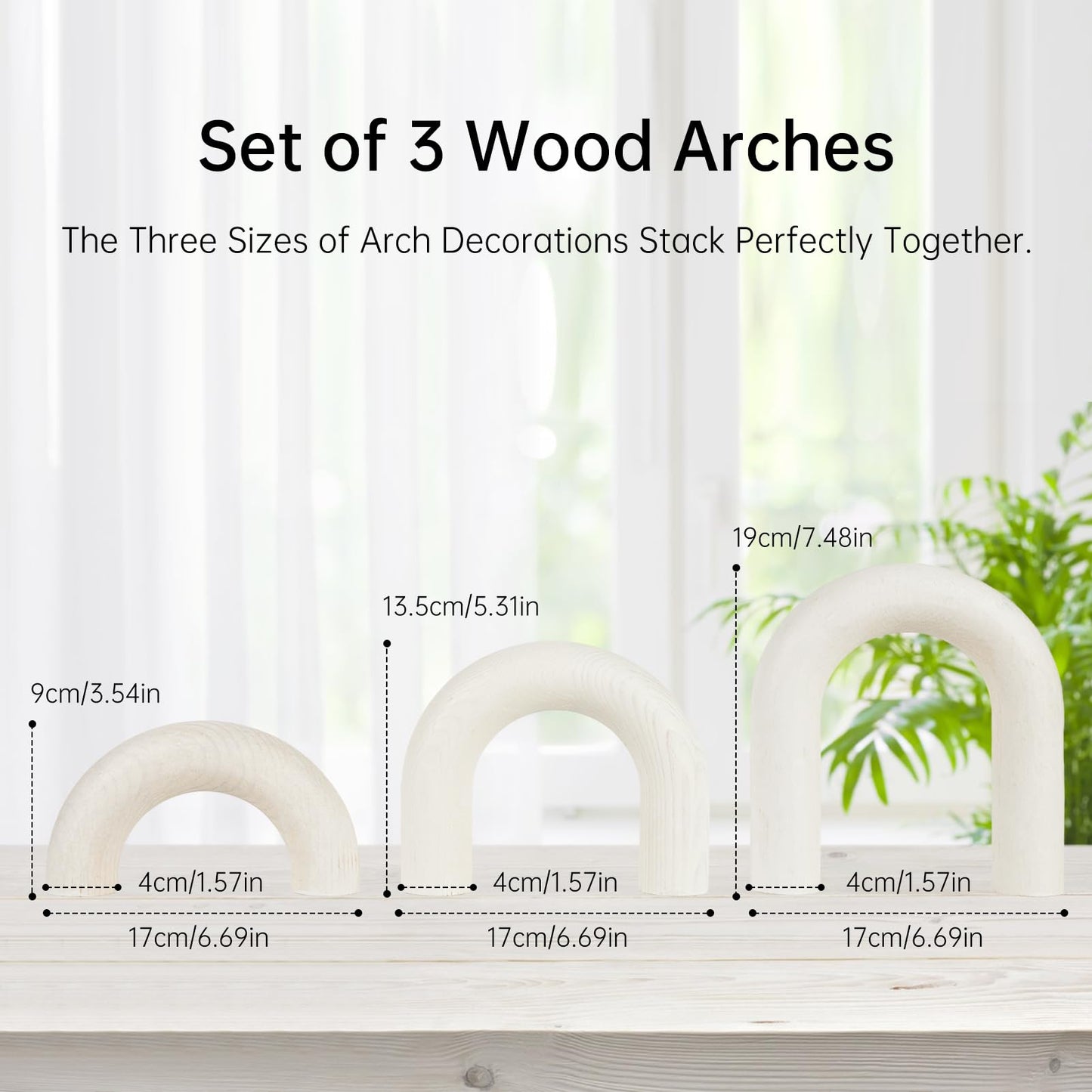Yunjuhop 3 Pcs Wood Arch Shelf Accents for Coffee Table Decorations, Farmhouse Boho Arch Decor, Bedroom Office Desk Living Room Bookshelf Modern Home Decor (White)
