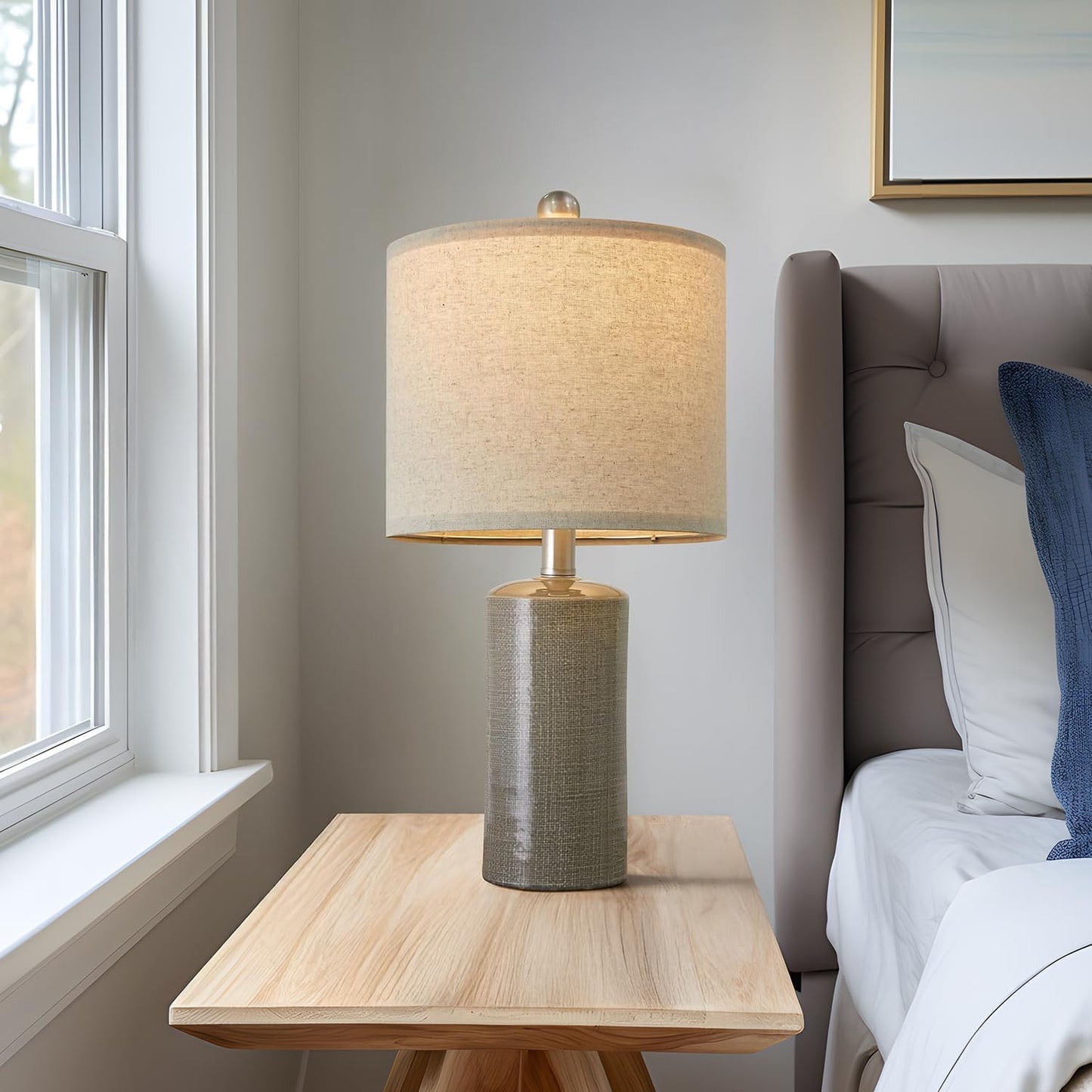 G-SAFAVA 20.25/inch Modern Ceramic Table lamp Set of 2 Small Farmhouse Bedside lamp Dark Grey Nightstand Lamp End Table Lamps for Living Room Bedroom Study Office AMZ-T1109DG0