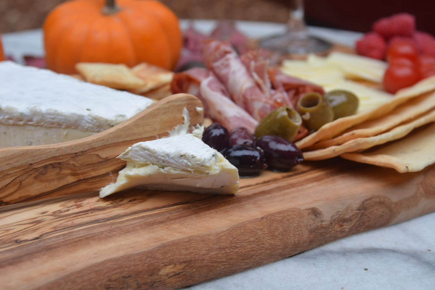 Live Edge Olive Wood Cutting Board 16"l X 6.75"w X 0.75"th Rustic Large Wooden Charcuterie Board - Handmade Bread & Cheese Board - Long Wood Charcuterie Boards - Natural Wood Cutting Board For Kitchen