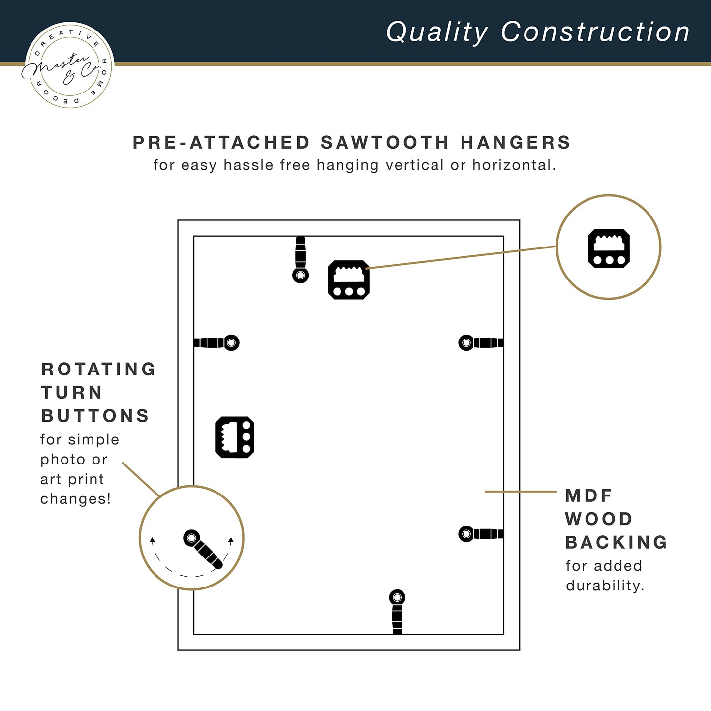 MCS Master & Co. Foundry Metal 14x18 Matted Picture Frame with 8x10 Photo Display, Black Vertical & Horizontal Wall Hanging Frame for Photos & Artwork (1-Pack)