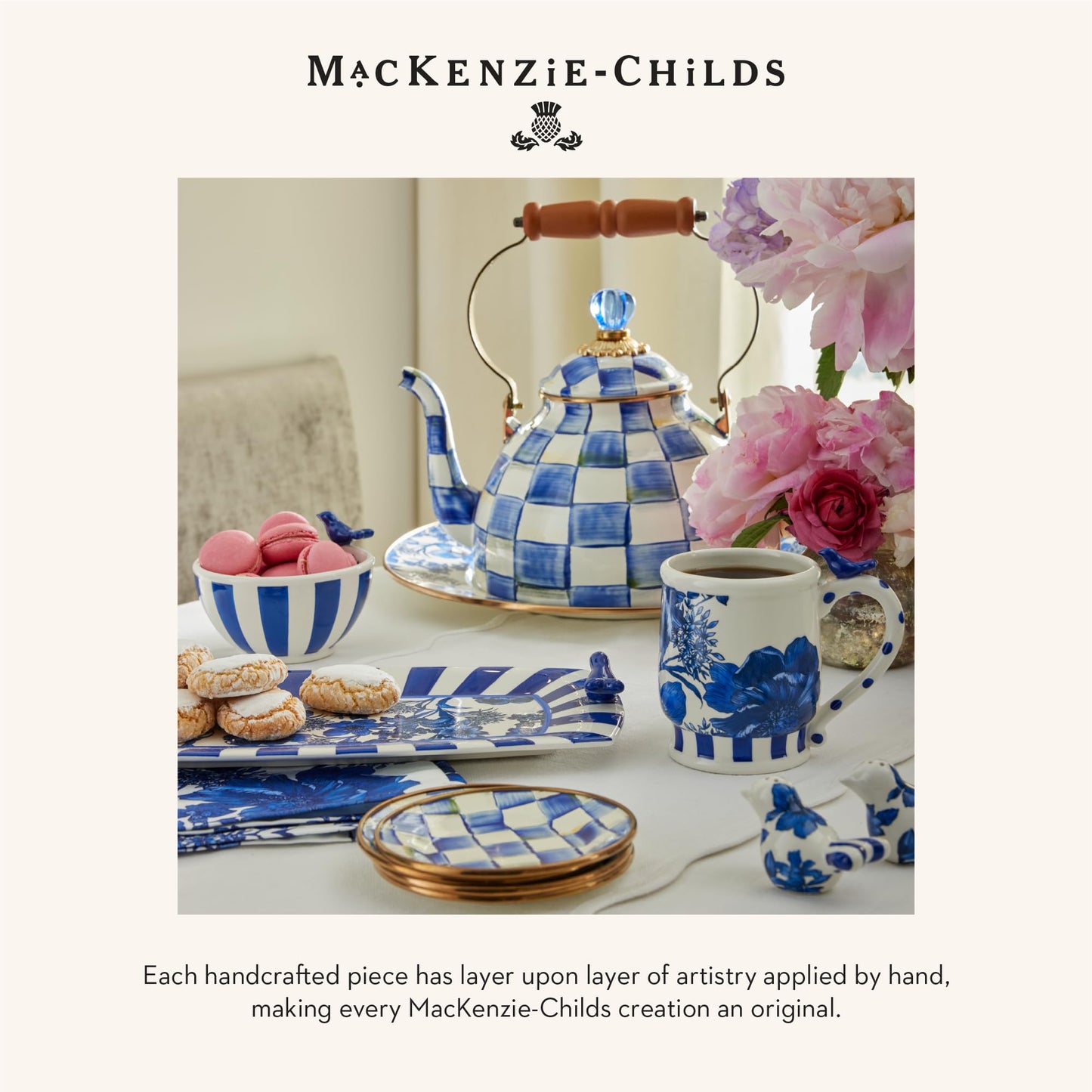 MACKENZIE-CHILDS Enamel Canister Set, Small (38 oz.), Medium (48 oz.), and Large (64 oz.) Kitchen Containers, Blue-and-White Royal Check