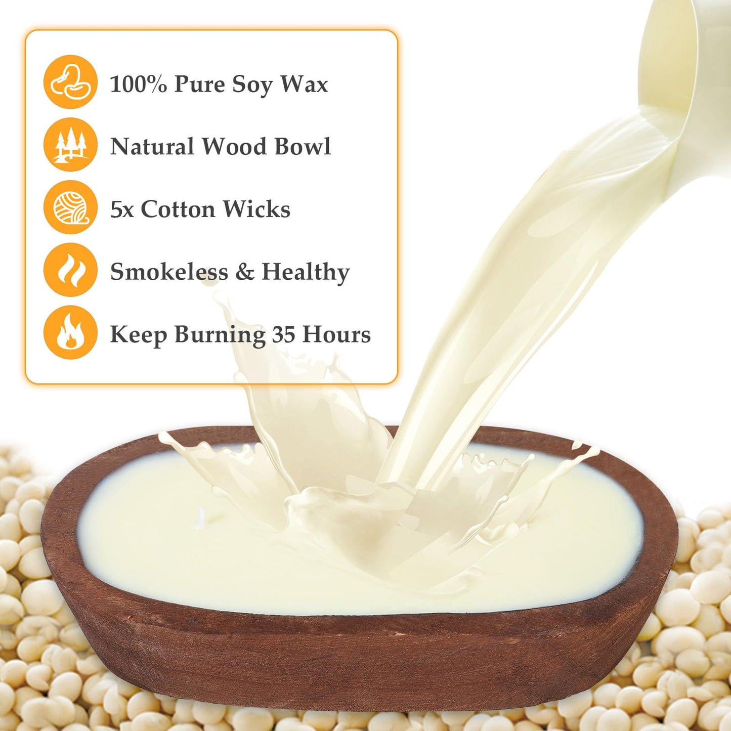 Aromatherapy Candle, SEVEYEE Lavender Candle 5wicks 16oz, Large Wooden Bowl Candles for Women,Girl Birthday Gift,12inch