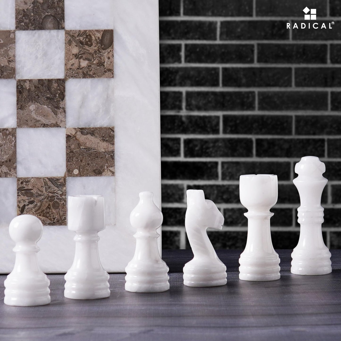 Radicaln Marble Chess Set 12" Inches White and Grey Oceanic Handmade Luxury Board Game for Adults, Classic Stone Chess Board & Pieces, Premium Family Game Night Gift for Home Decor