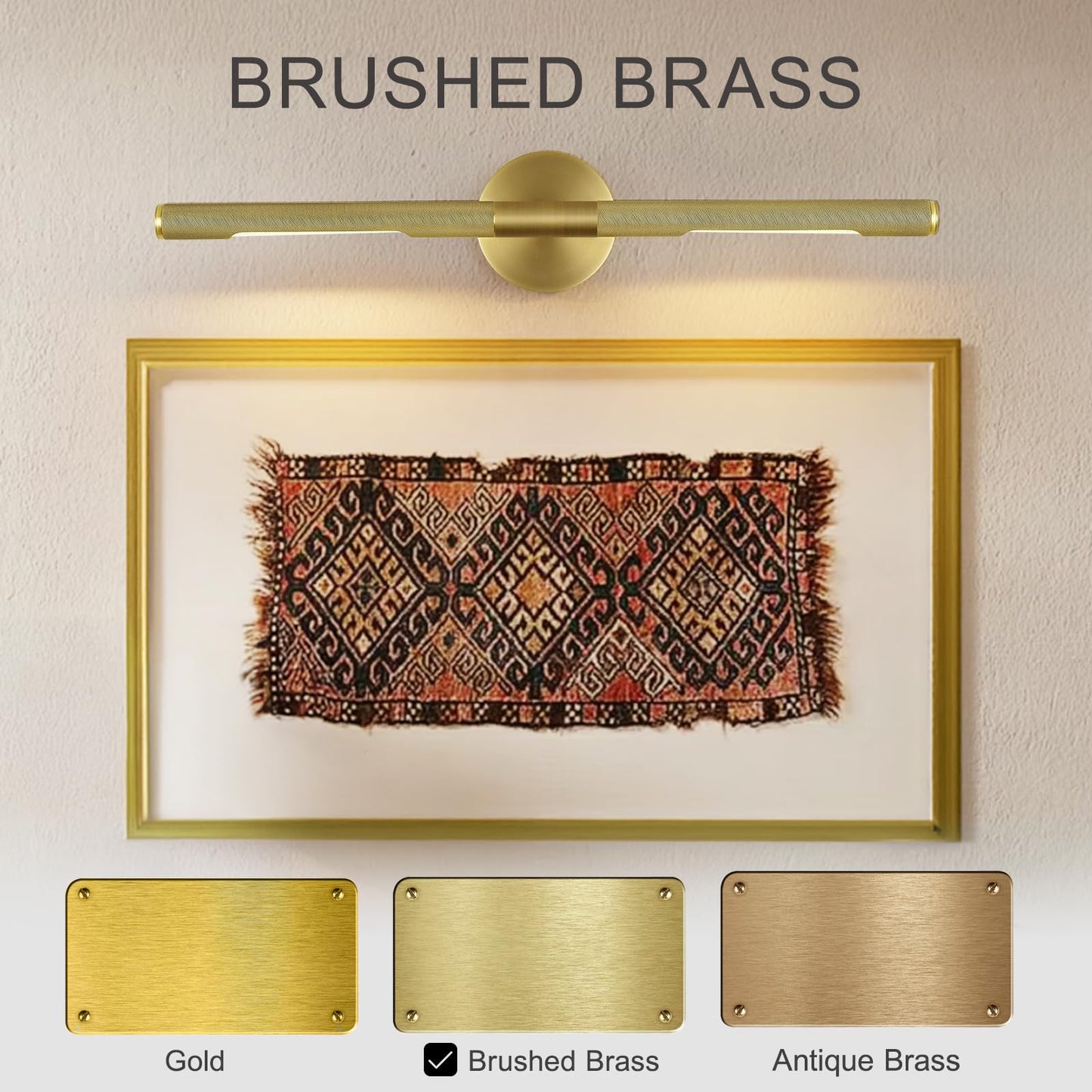 Hard-wired Knurled Picture Light, 19in Brass Picture Light for Wall, Dimmable Gold Art Lights, Rotatable 360° Sconce for Pictures Frame, Painting Wall Lights, Bathroom Wall Sconce, E12 Bulbs Included