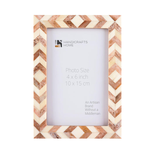 Handicrafts Home Chevron Pattern Inspired 4" x 6" Picture Frames - Chic Boho Wall Décor Photo Frame, Brown White
