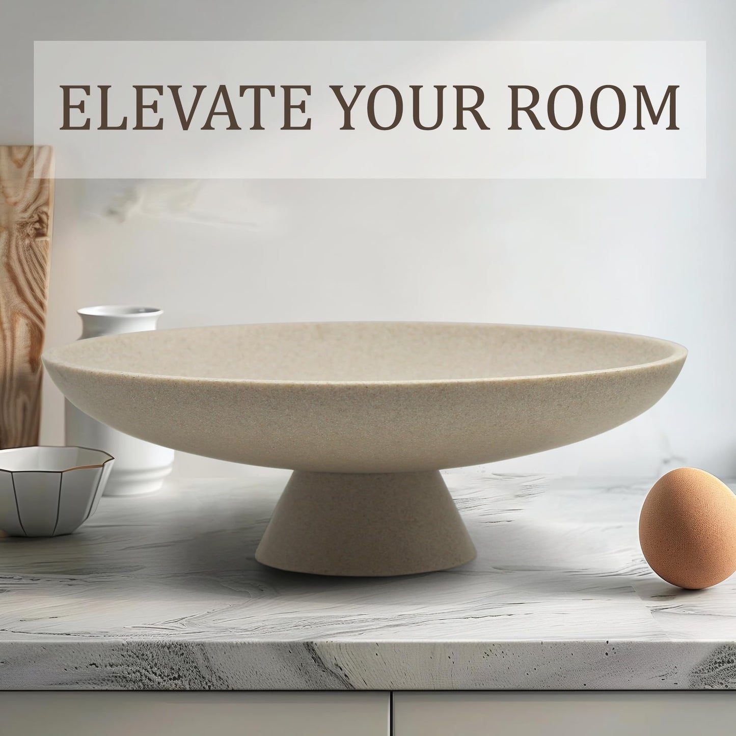 LIN CHUAN Large Decorative Bowl, Modern Resin Pedestal Bowl for Home Decor, Stylish Fruit Bowl for Kitchen Counter, Chic Key Holder for Entry Table, Beige