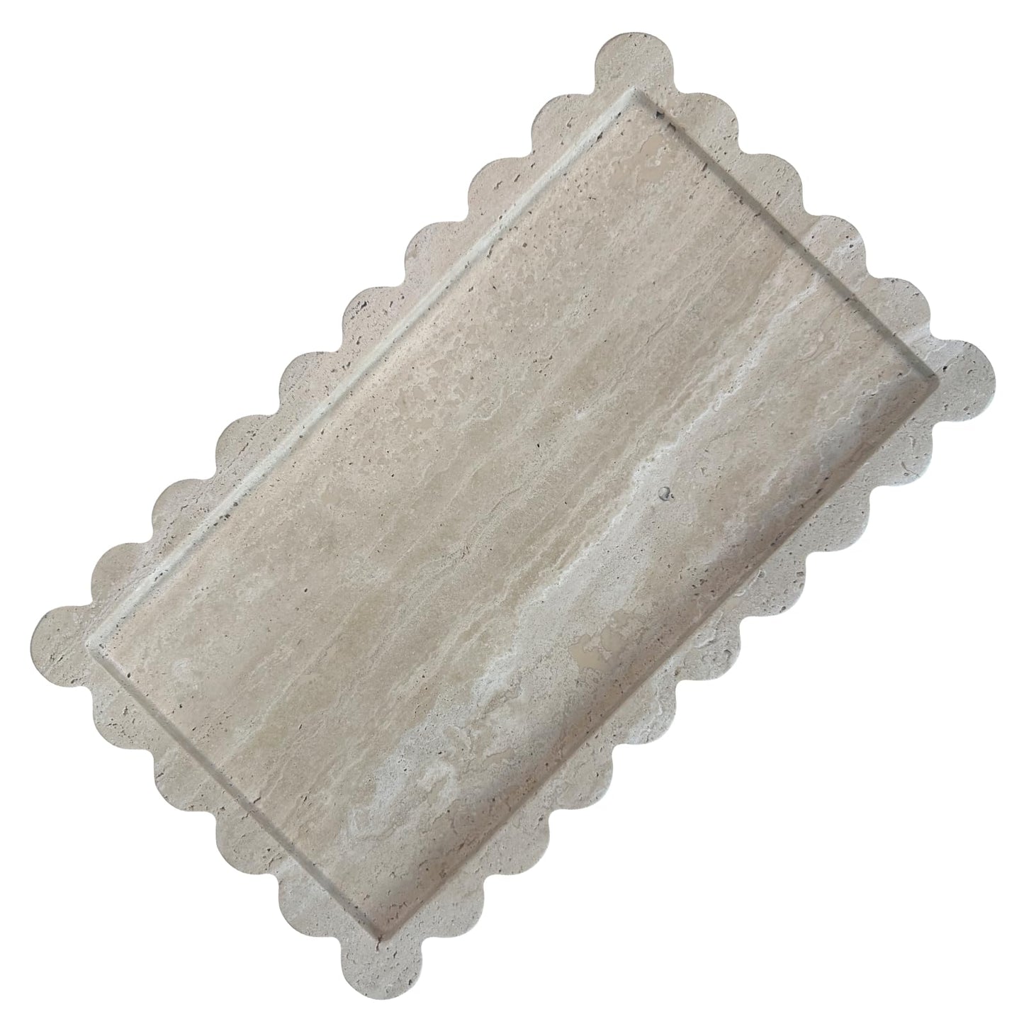 13.4 x 8 inch Large Travertine Tray with Scalloped Edge, Rectangle Decorative Tray for Coffee Table/Bathroom/Kitchen (Beige Travertine)