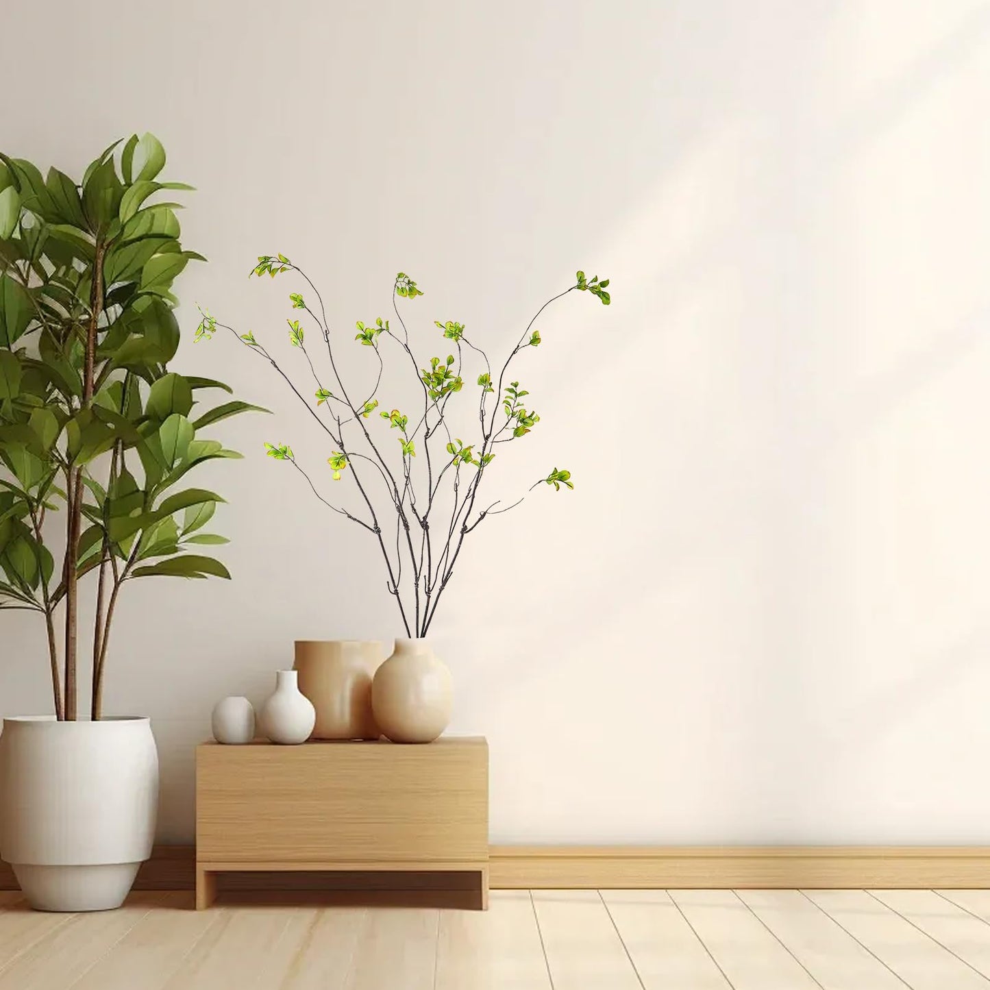 OBDXZHC 38'' 4Pcs Artificial Ficus Branches Fake Greenery Stems Faux Ficus Twig Plants Green Fake Leaf Spray Green for Home Office Wedding Vase Filler Banquet Home Decoration (Green)