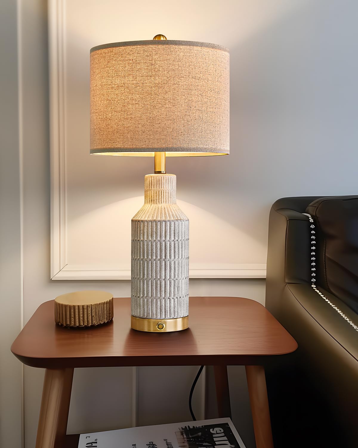 USumkky 25" Modern 3-Way Dimmable Touch Control with USB A+C Ceramic Lamps Set of 2 Table Lamp for Living Room Bedroom Farmhouse Nightstand Bedside Lamps (White-Washed)