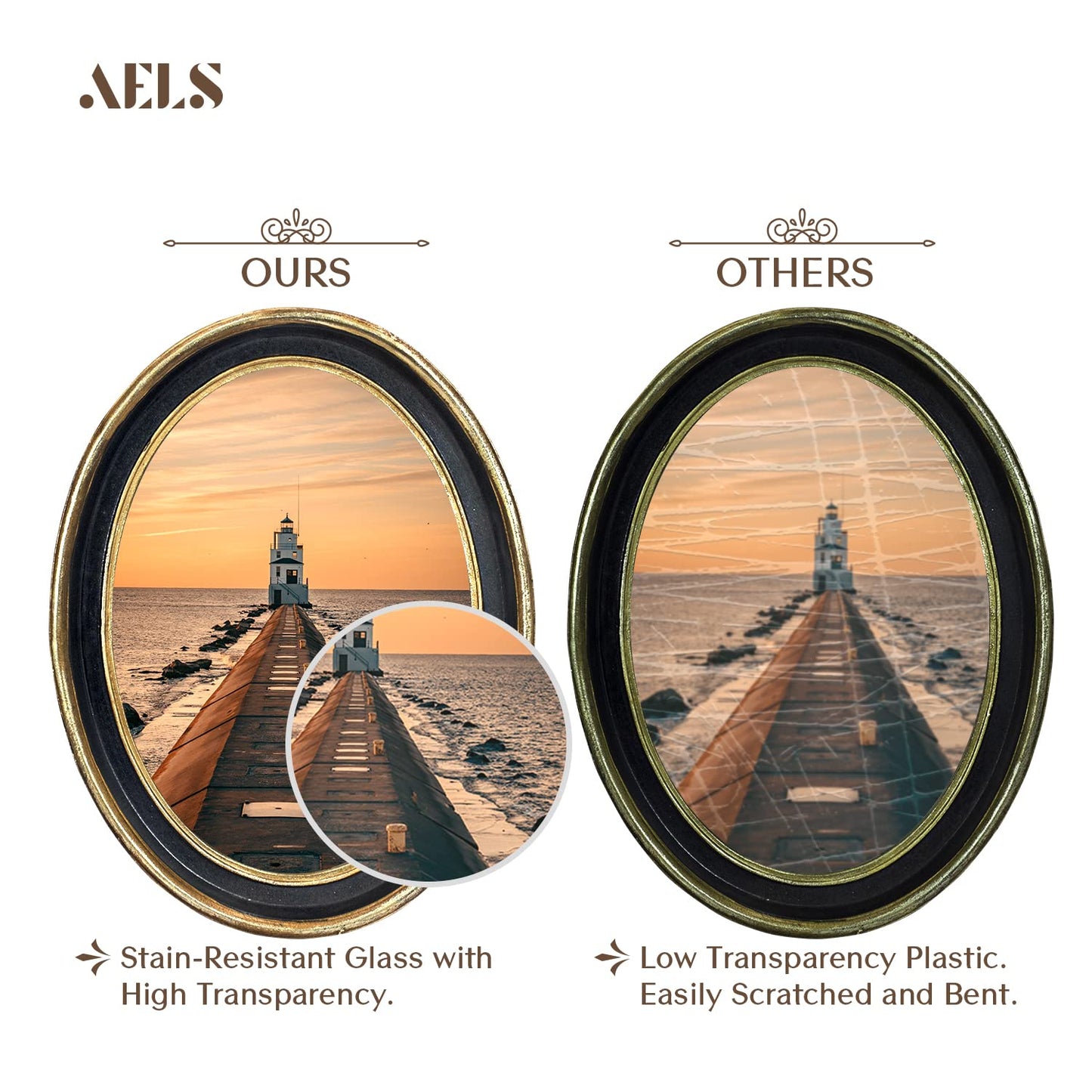 AELS 5x7 Inch Vintage Picture Frame, Elegant Antique Photo Frames with Glass Front, Photo Display, Tabletop Wall Hanging, Gift Ideas, Black Oval with Gold Trim